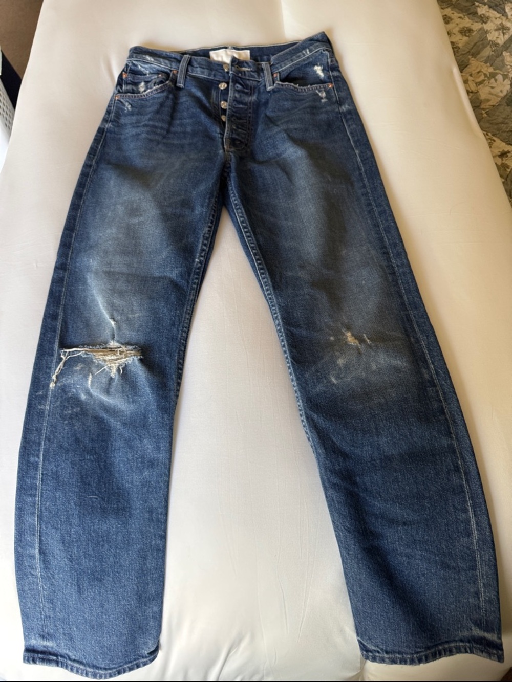 MOTHER Pixie Tomcat Women's Distressed Dark Blue Ankle Cropped Jeans Size 26